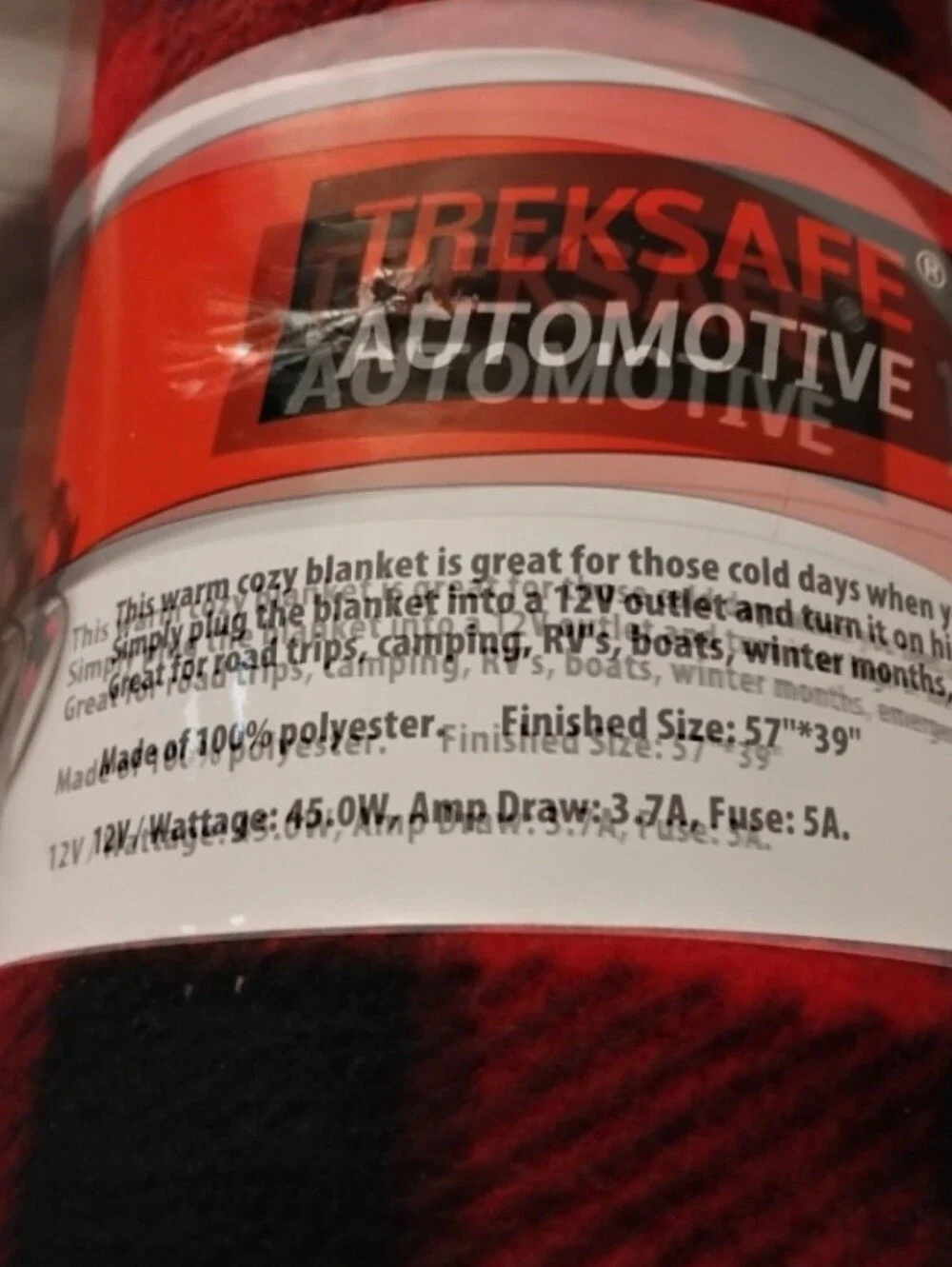 Treksafe 12V Heated Travel Blanket - Red Black Buffalo Plaid New